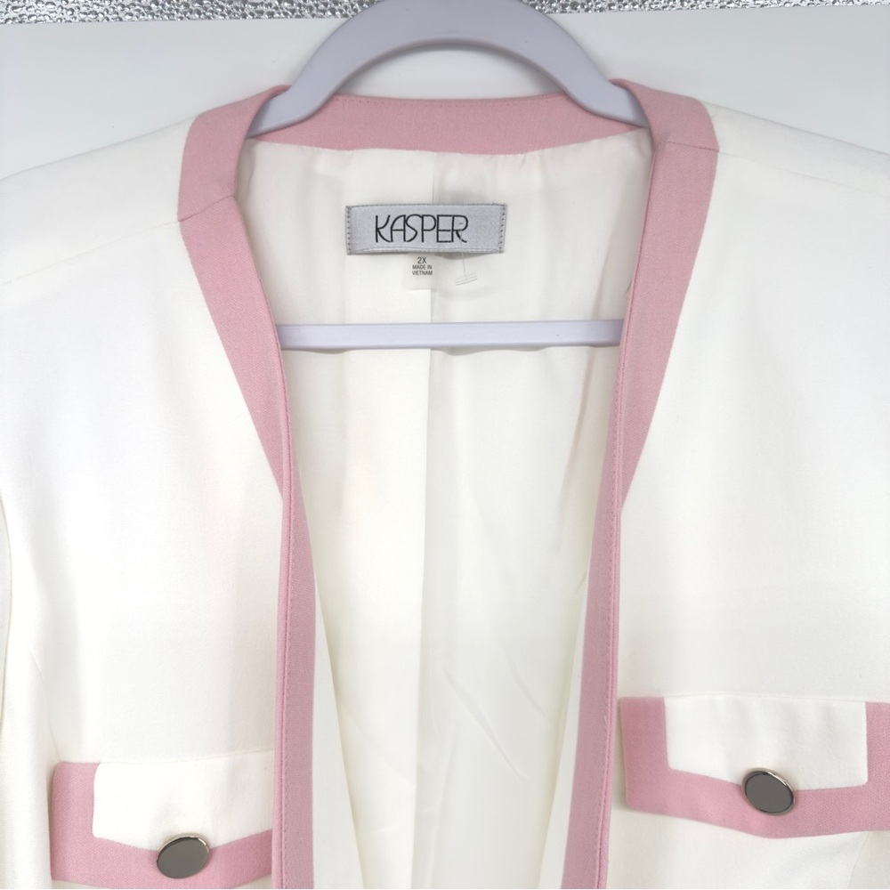 KASPER Framed Open Front Blazer Size 2X in Ivory/Pink - Picture 3 of 8